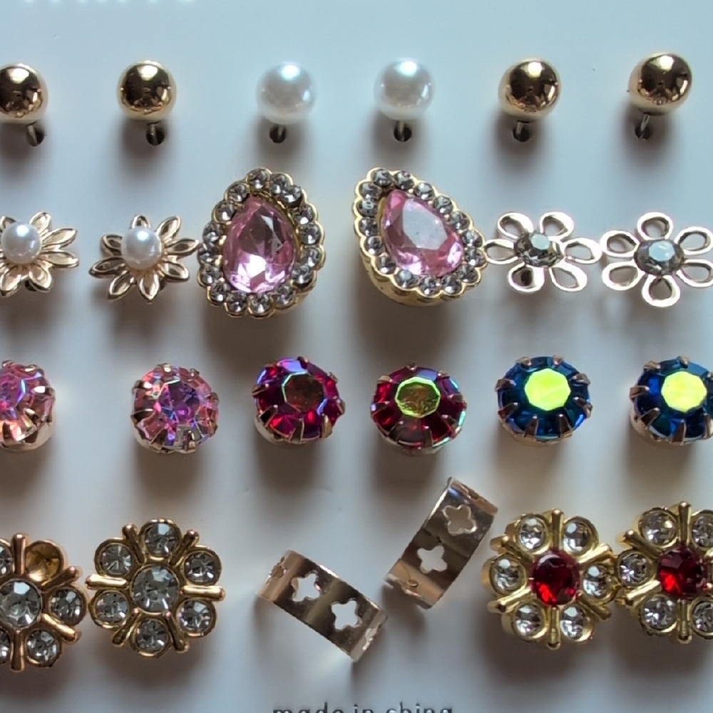 Elegant Mixed Stud Earring Set with Pink and Gold Accents